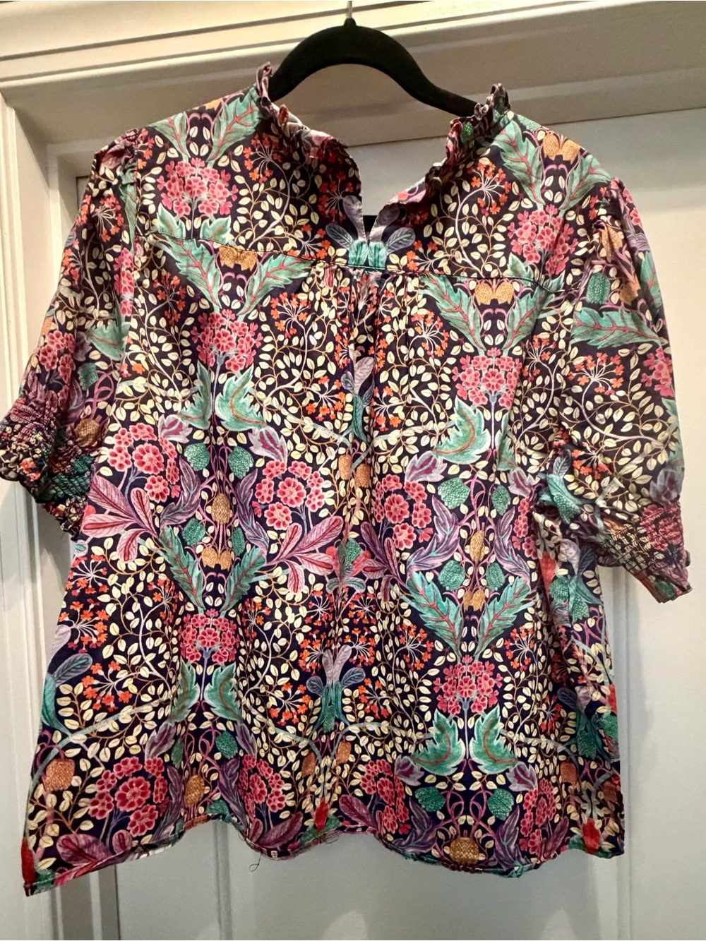 J. Crew Multicolor Floral Puff-Sleeve Blouse
